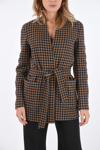 Reversible Houndstooth Blazer with Belt