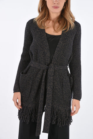 Fringed Wool and Cashmere Cardigan with Patch Pockets