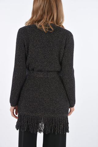 Fringed Wool and Cashmere Cardigan with Patch Pockets