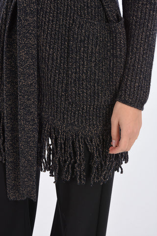Fringed Wool and Cashmere Cardigan with Patch Pockets