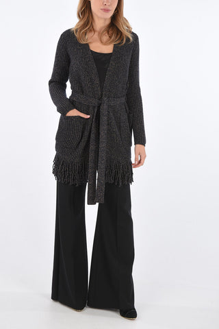 Fringed Wool and Cashmere Cardigan with Patch Pockets