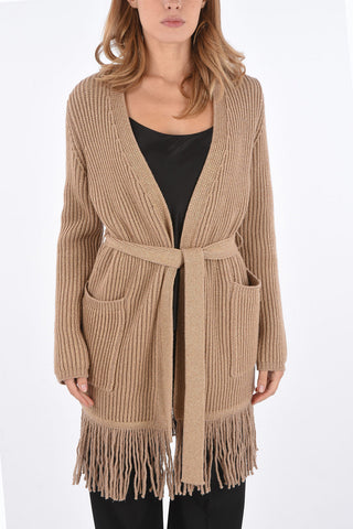 Fringed Wool and Cashmere Cardigan with Patch Pockets