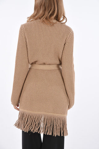 Fringed Wool and Cashmere Cardigan with Patch Pockets