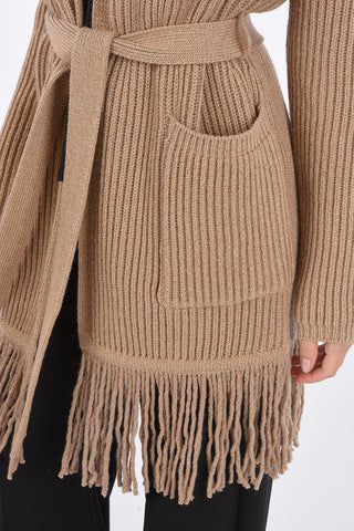 Fringed Wool and Cashmere Cardigan with Patch Pockets