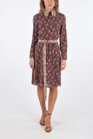 Over the Knee Paisley Patterned Dress with Matched Belt