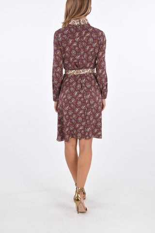 Over the Knee Paisley Patterned Dress with Matched Belt