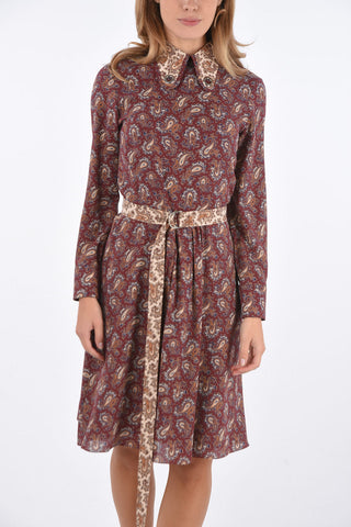 Over the Knee Paisley Patterned Dress with Matched Belt