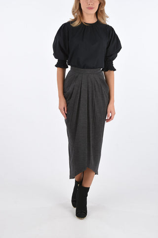 high-rise waist below knee pencil skirt