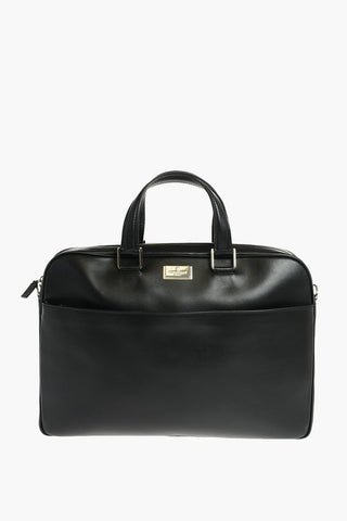 Leather Business Bag with Flexible Handles and Zip