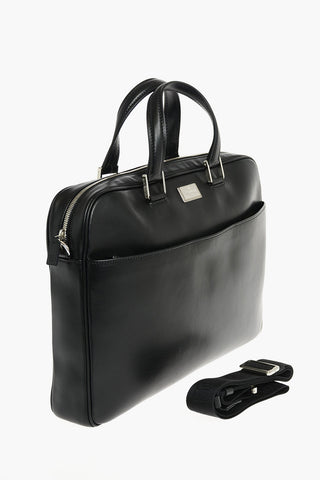 Leather Business Bag with Flexible Handles and Zip