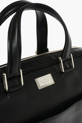 Leather Business Bag with Flexible Handles and Zip