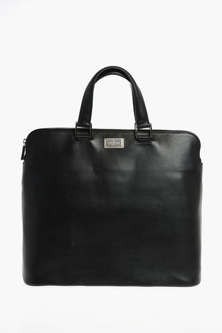 Leather Business Bag with Flexible Handles and Zip