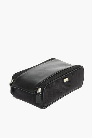 Double Zip Beauty Case with Leather Inserts