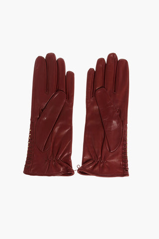 Leather Gloves with Golden Studs