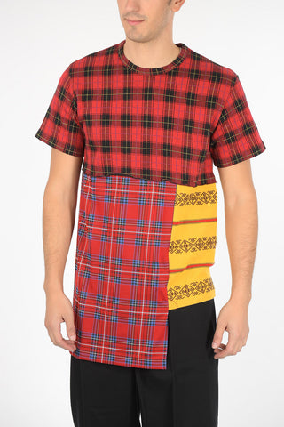 HOMME PLUS check asymmetric t-shirt
