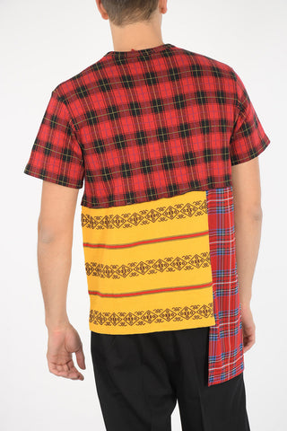 HOMME PLUS check asymmetric t-shirt