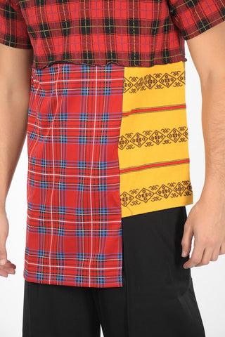 HOMME PLUS check asymmetric t-shirt