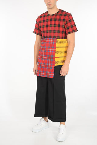 HOMME PLUS check asymmetric t-shirt