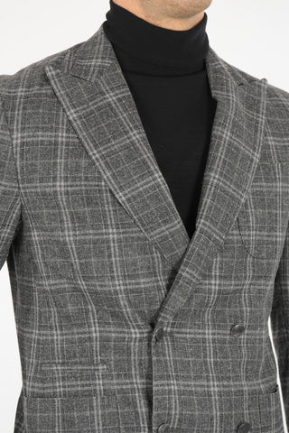 District Check ACADEMY Double Bleasted Blazer with Peak Lapel