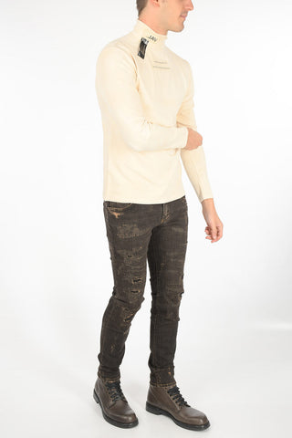 t-shirt a collo alto in cotone stretch