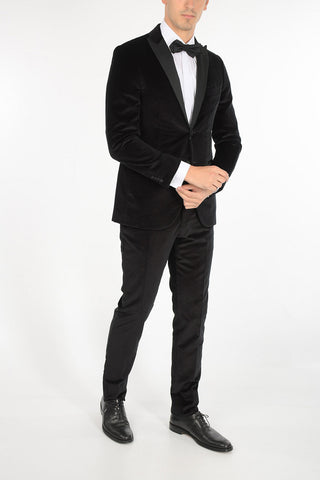 Pinstriped Velvet Suit with Peak Lapel