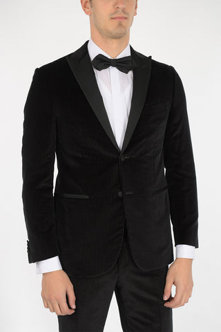 Pinstriped Velvet Suit with Peak Lapel