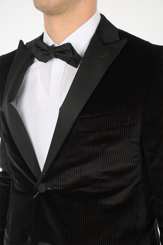 Pinstriped Velvet Suit with Peak Lapel