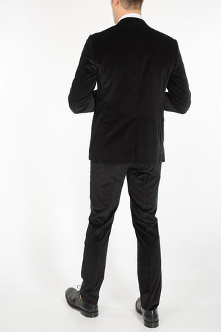 Pinstriped Velvet Suit with Peak Lapel