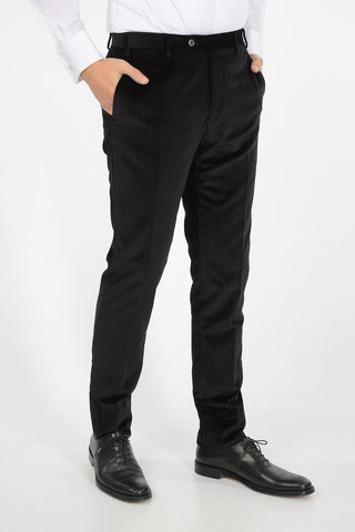 Pinstriped Velvet Suit with Peak Lapel