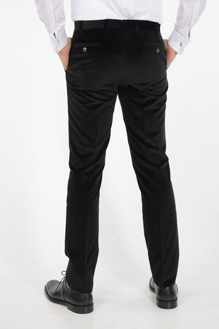 Pinstriped Velvet Suit with Peak Lapel