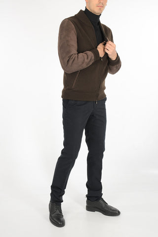Giubbotto in Cashmere con Maniche in Suede