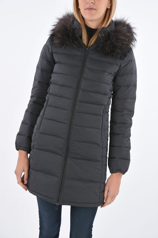 hood removable OCIROETRE down jacket with zip closure