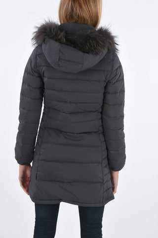 hood removable OCIROETRE down jacket with zip closure