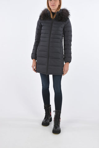 hood removable OCIROETRE down jacket with zip closure