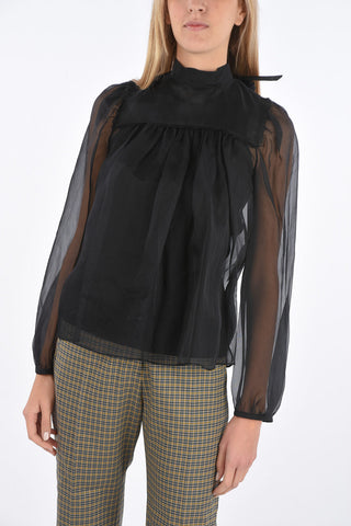 Silk sheer Blouse with bow
