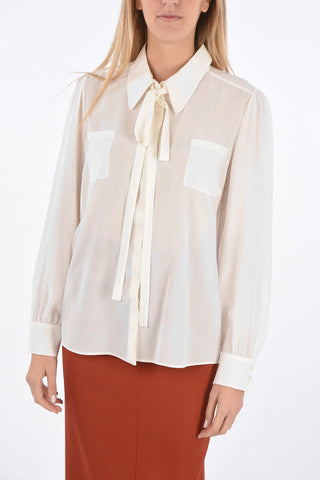 Blusa sheer in Seta collo con fioccco