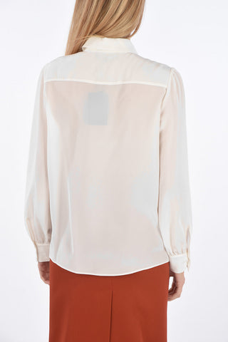 Blusa sheer in Seta collo con fioccco