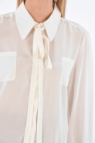 Blusa sheer in Seta collo con fioccco