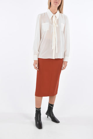 Blusa sheer in Seta collo con fioccco