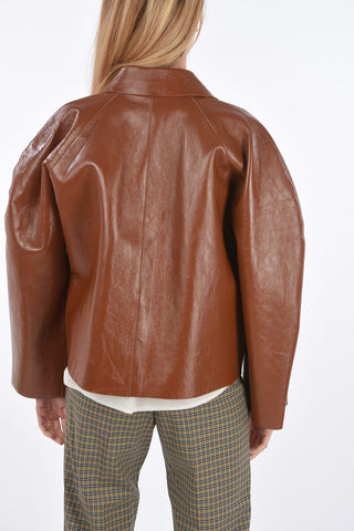 Leather Double Breasted oversized Jacket