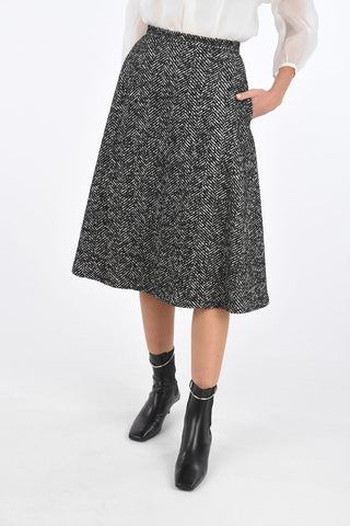 herringbone 2 pockets A-line Skirt with zip back closure