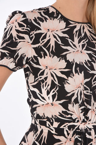Vestito sotto al ginocchio a Fiori in Seta con pieghe