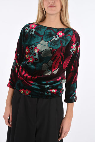 Crew Neck Floral Patterned Velvet Shirt