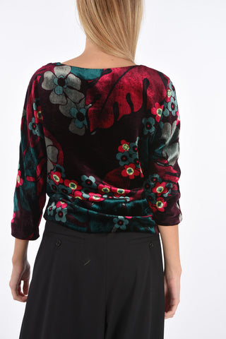 Crew Neck Floral Patterned Velvet Shirt