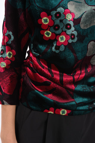 Crew Neck Floral Patterned Velvet Shirt