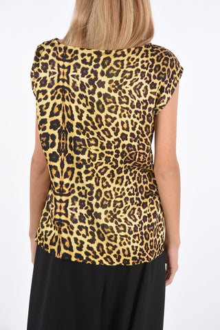 Leopard Print Crew Neck Top with Elastic Details