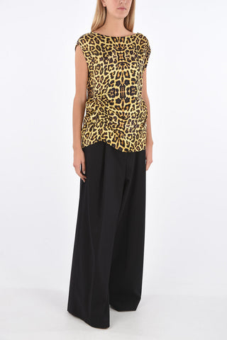Leopard Print Crew Neck Top with Elastic Details
