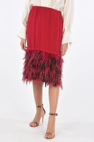 Under the Knee Skirt with Elastic Waistband and Feathered Lower Part