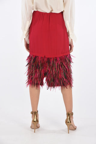 Under the Knee Skirt with Elastic Waistband and Feathered Lower Part