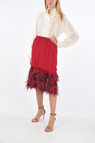 Under the Knee Skirt with Elastic Waistband and Feathered Lower Part